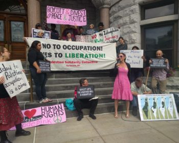 Codepink organizer Ariel Gold joined local Justice for Palestine activists to protest when former Syracuse Mayor Miner refused to meet with the group before her American Jewish Committee-sponsored trip to Israel.