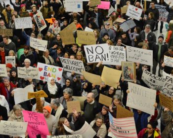 January 2017 Rally at Syracuse airport against Trump's Muslim ban. Photo: Kathe Harrington