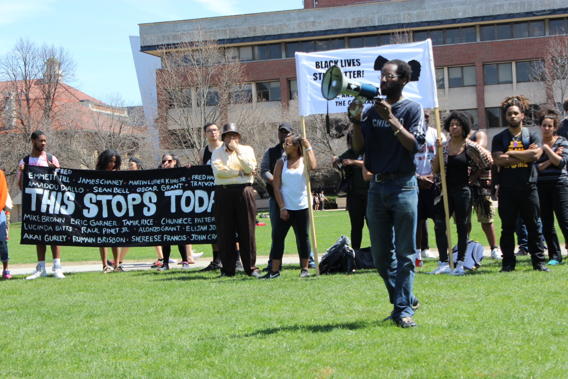 Aly Wane speaks on behalf of the Peace Council at a Black Lives Matter rally