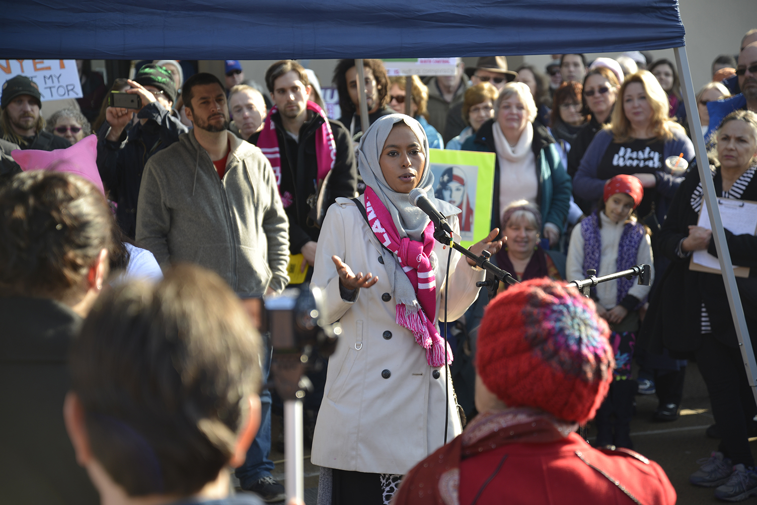 Khadijo Abdulkadir speaking to crowd